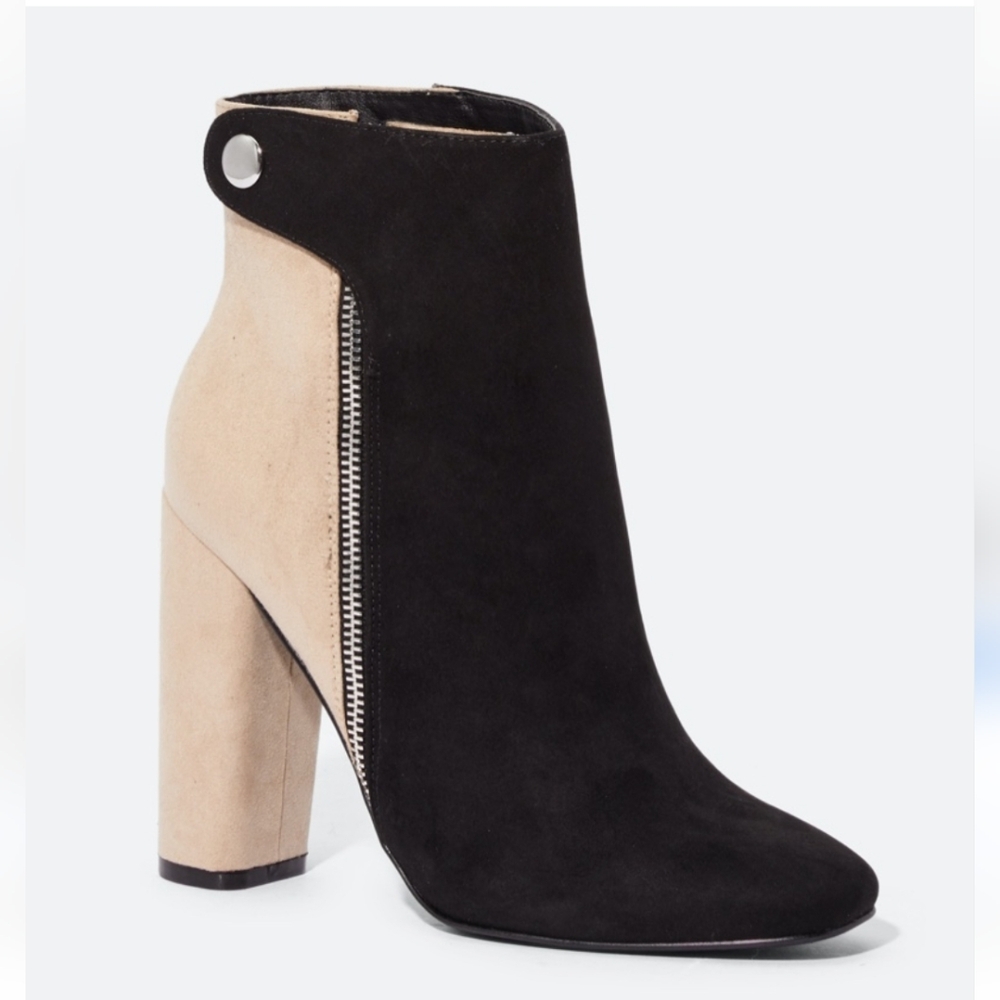 JUSTFAB Yalah Colorblock Faux Suede Block Heel Side Zip Ankle Boots SIZE: 9 US